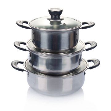 3PCS Stainless Steel Soup Pot with Glass Cover